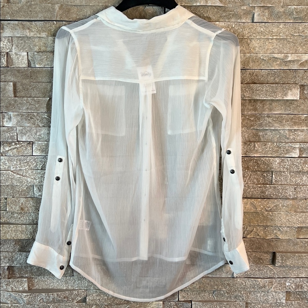 NEW- Sheer Cream Blouse with Black Buttons - Picture 6 of 8